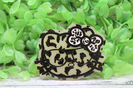 Leopard Cat with Bow and Glasses Badge Reel