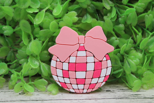 Pink Bow Disco Ball 3D Badge Reel