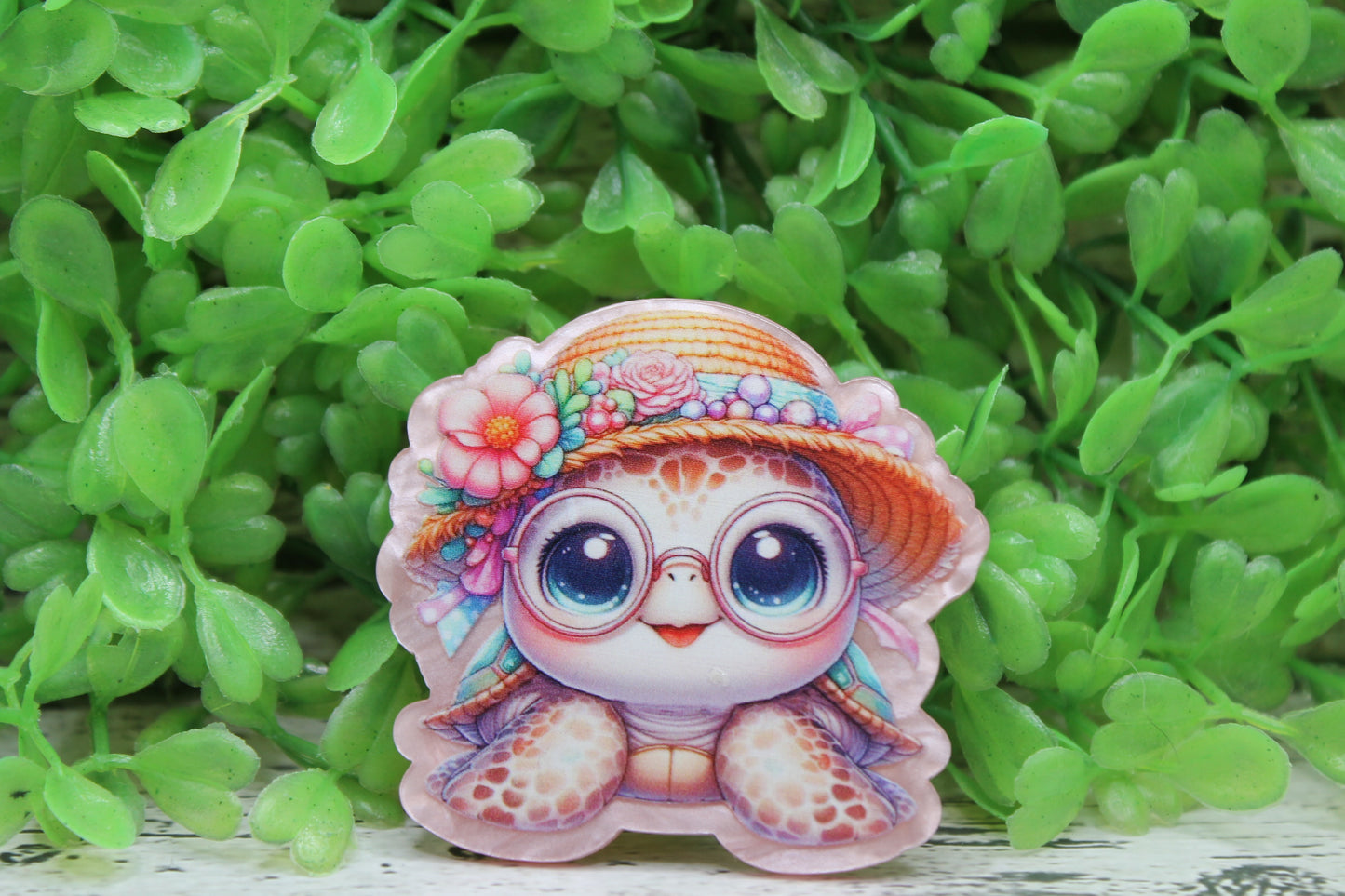 Turtle with Hat and Glasses Badge Reel