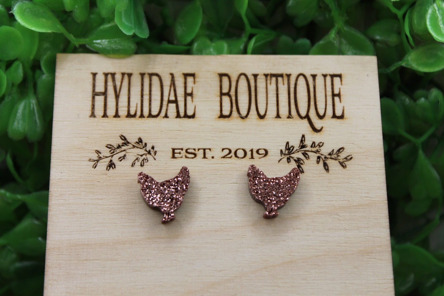 Brown Glitter Chickens Stud Earrings