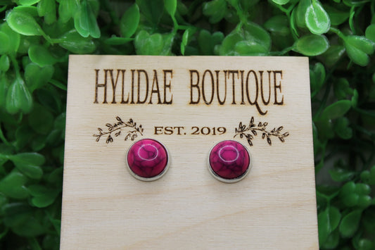 Dark Pink Faux Marble Dome Stud Earrings