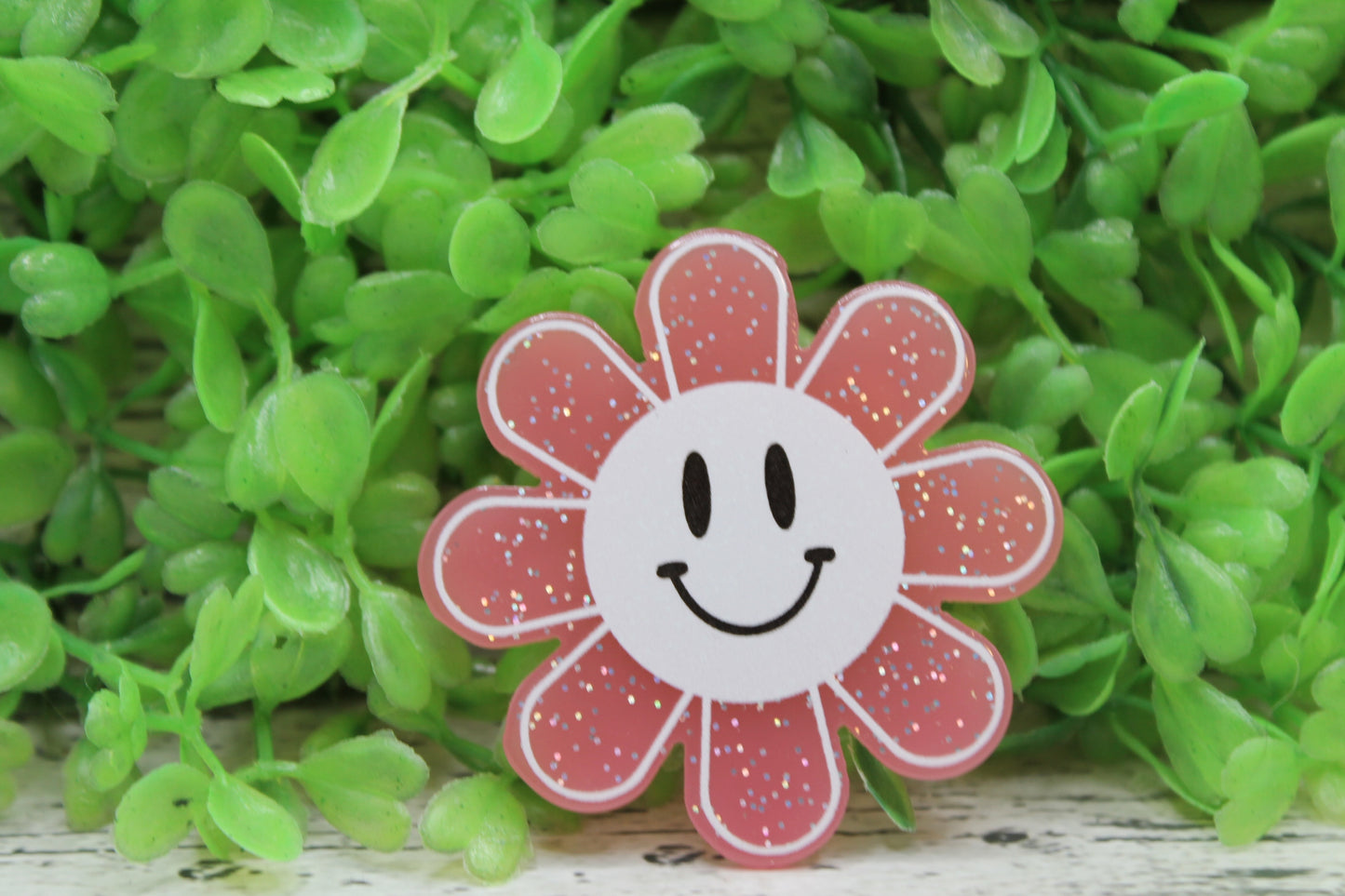 Pink Daisy Smiley Badge Reel