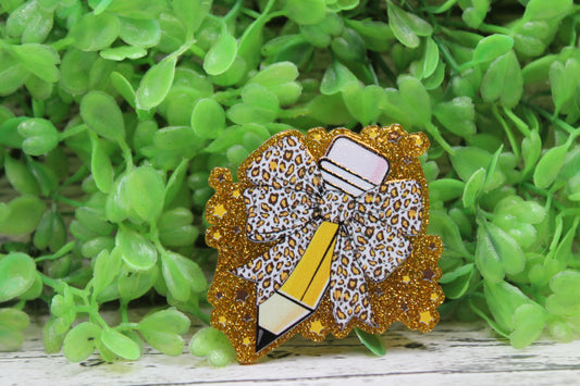 Leopard Bow Yellow Pencil Badge Reel