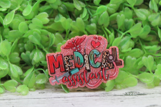 Medical Assistant on Pink Glitter Badge Reel