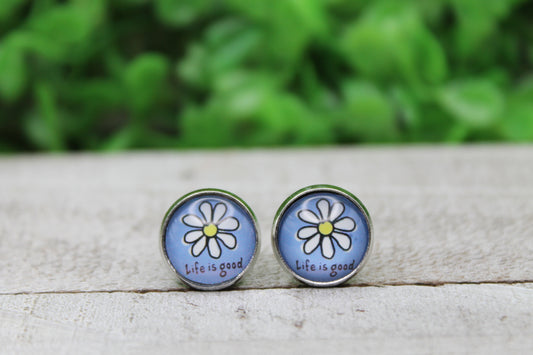 Life is Good Glass Stud Earrings