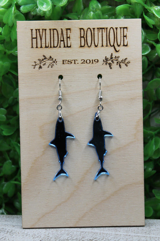 Shark Blue Mirrored Dangle Earrings