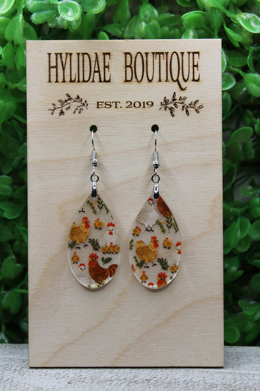 Chickens Teardrop Dangle Earrings