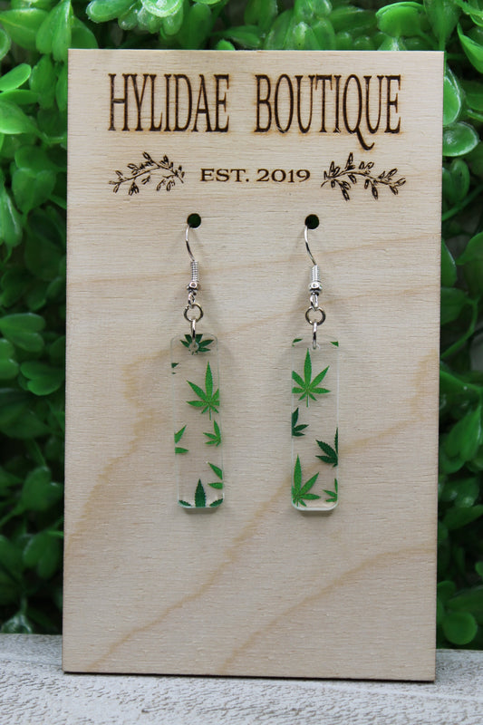 Green Leaf Bar Dangle Earrings