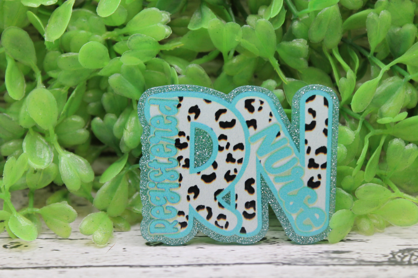 RN - Registered Nurse White Leopard and Teal Badge Reel