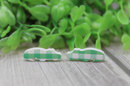 Green Plaid Alligators Stud Earrings