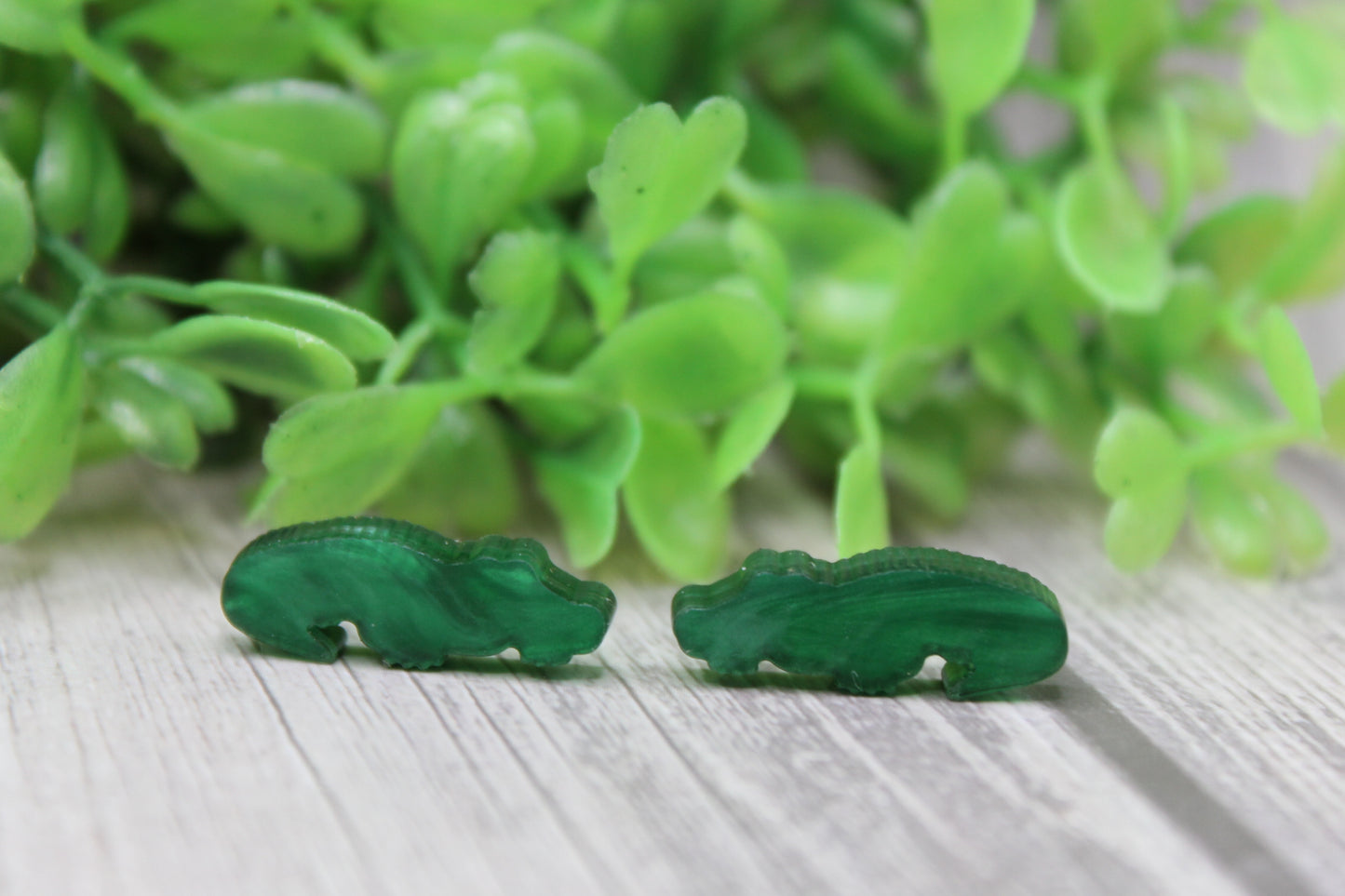 Green Shimmer Alligators Stud Earrings