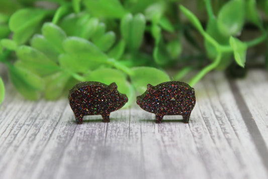 Glitter Pigs Stud Earrings