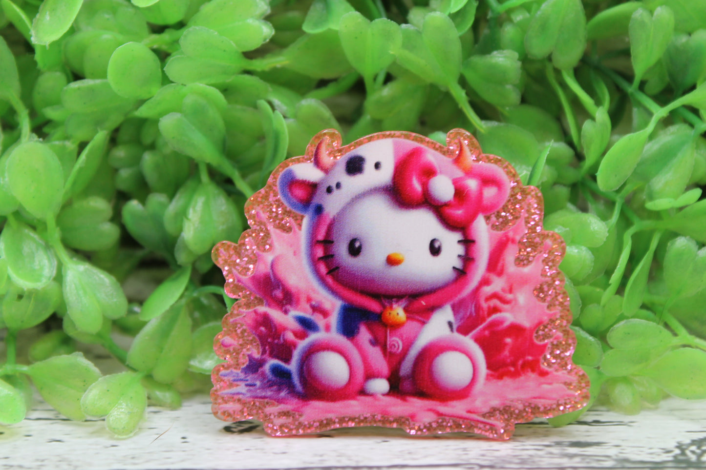 Cat in Cow Costume Pink Badge Reel