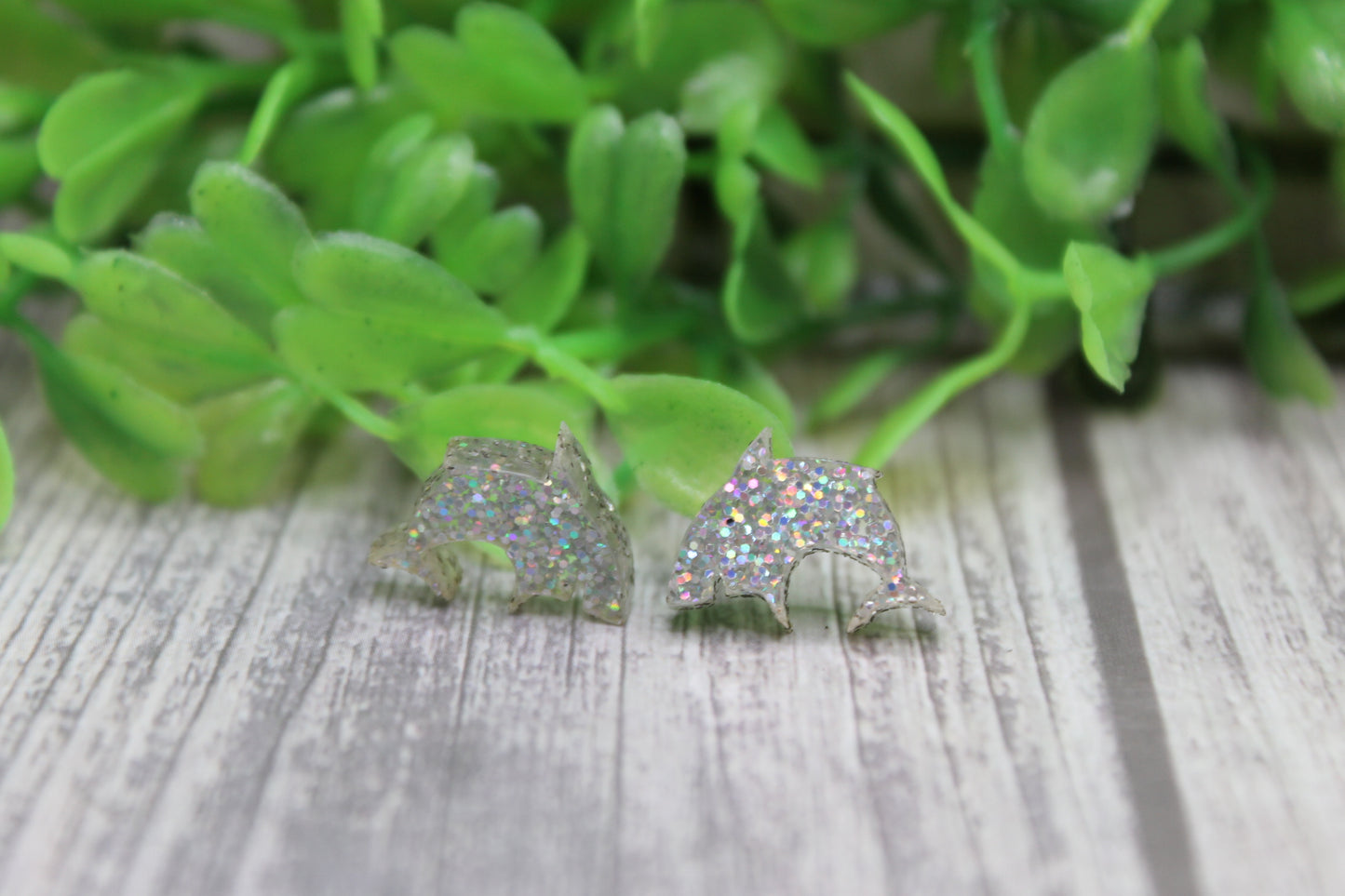 Silver Glitter Sharks Stud Earrings