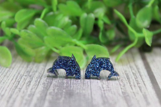 Blue Glitter Sharks Stud Earrings