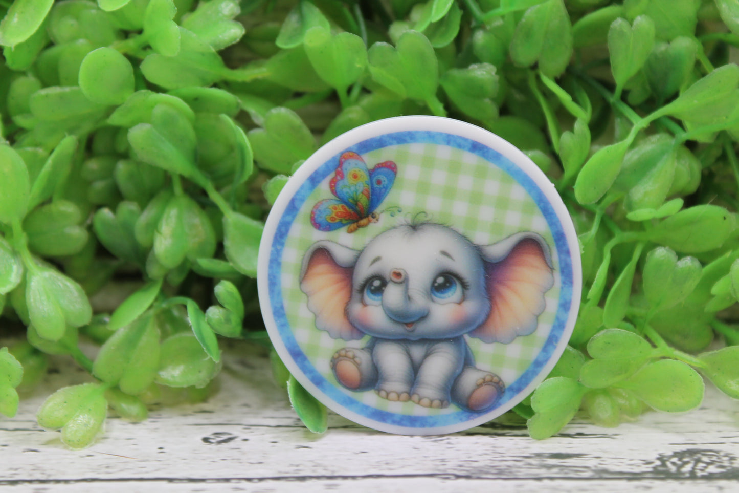 Baby Elephant & Butterfly Circle Badge Reel