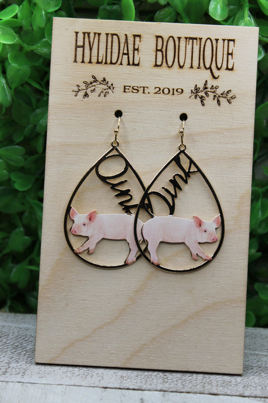 Oink Pig Teardrop Earrings