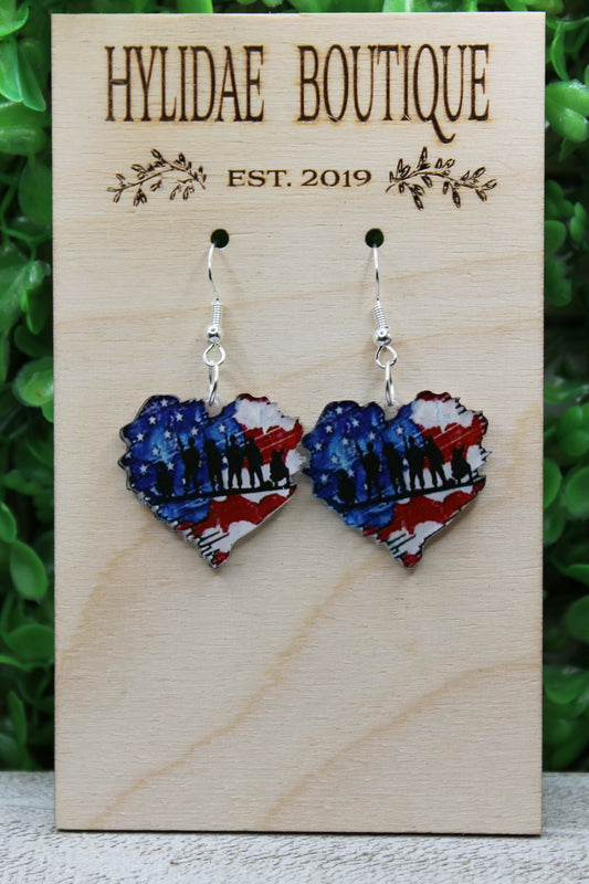 US Soldiers and American Flag Heart Earrings