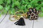 Brown Leopard Paw Print  • Keychain with Tassel & Gold Heart