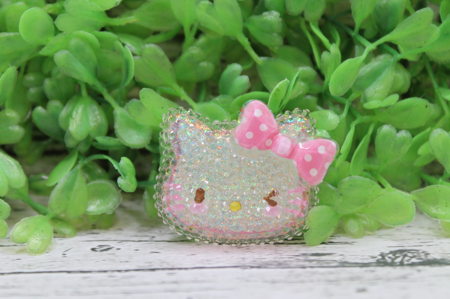 Cat Face with Pink Polka Dot Bow 3D Badge Reel