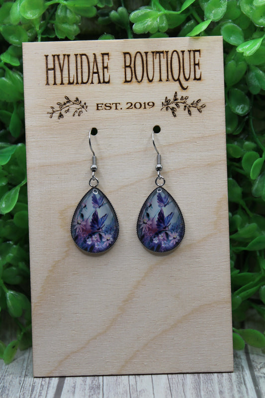 Purple Butterfly Teardrop Dangle Earrings