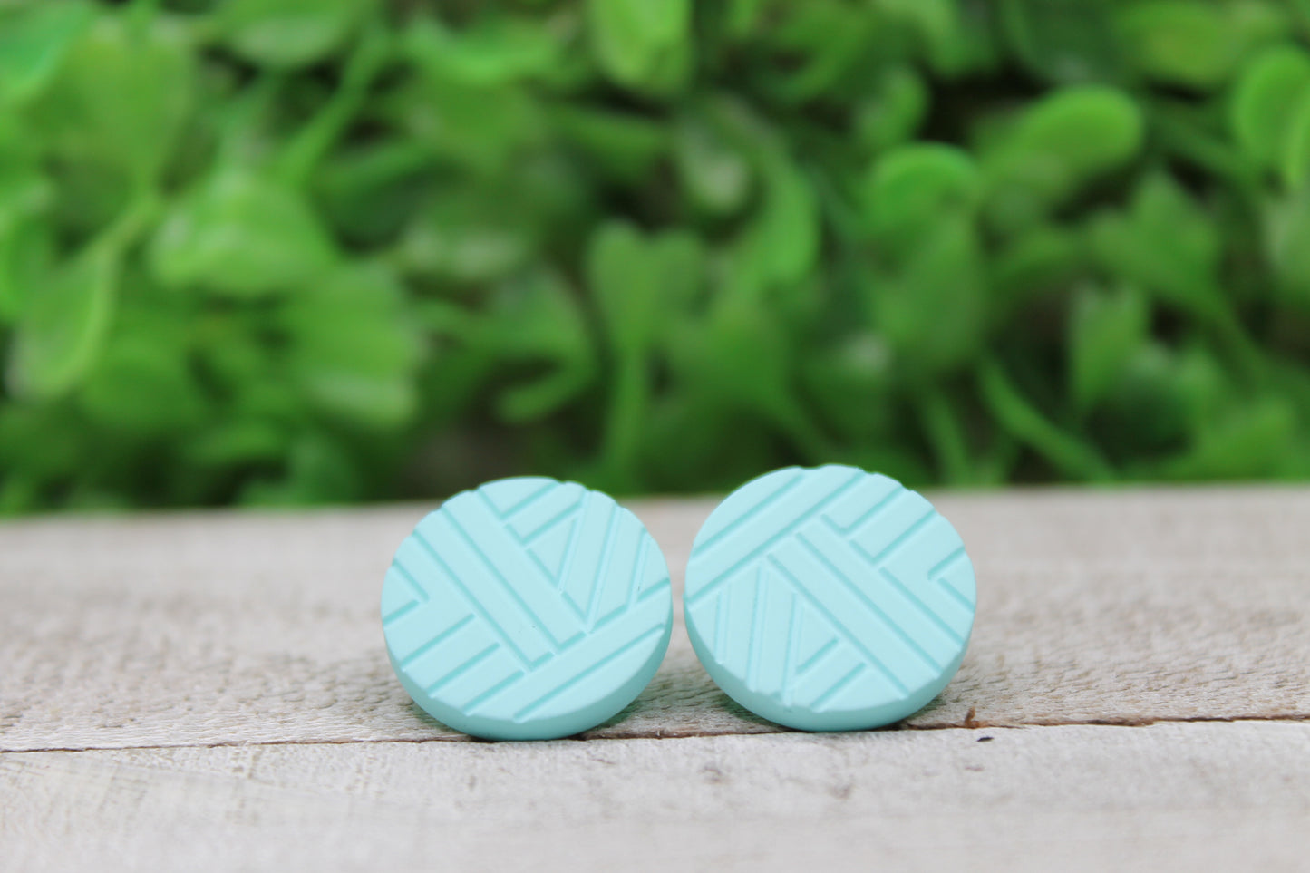 Light Teal Yarn Ball Stud Earrings