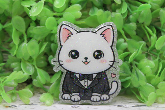 Tuxedo Shimmer Cat Badge Reel