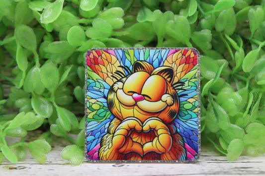 Colorful Stained Glass Orange Cat Badge Reel