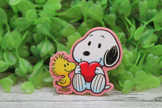 White Dog & Bird with Heart Badge Reel