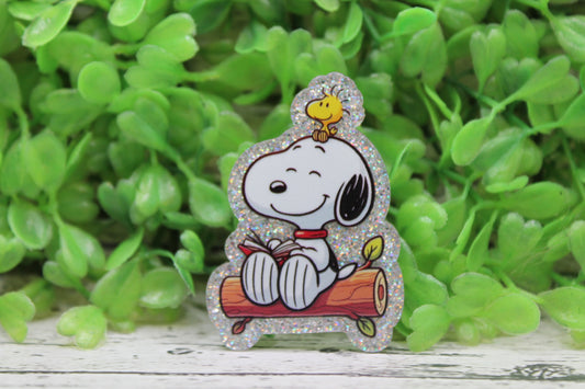 White Dog on a Log Badge Reel
