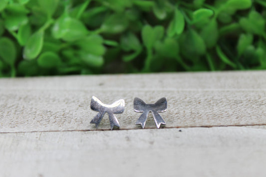 Silver Bows Stud Earrings