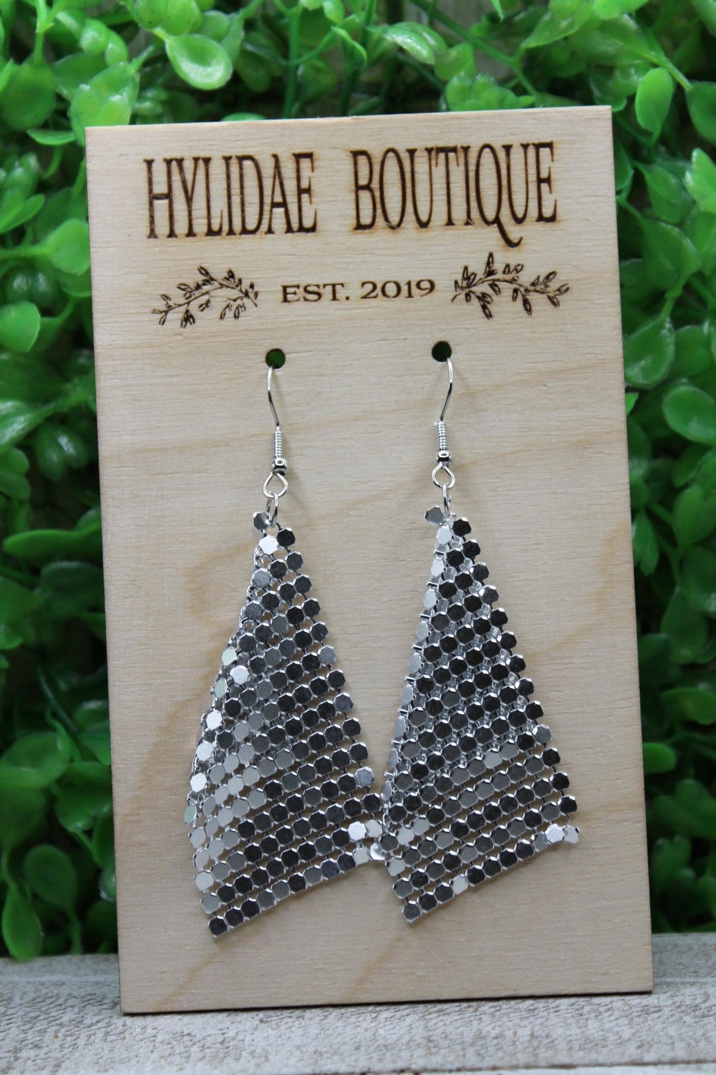 Silver Mesh Flag Dangle Earrings