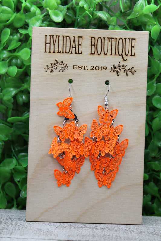 Neon Orange Butterfly Dangle Earrings