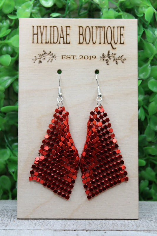 Red Mesh Flag Dangle Earrings