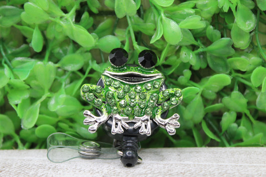 Rhinestone Frog • Badge/ID Holder with Clip