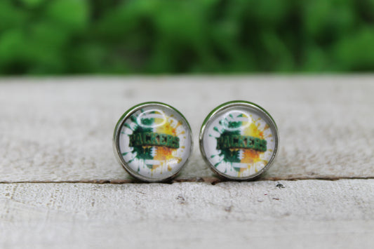 Packers Football Splatter Glass Stud Earrings