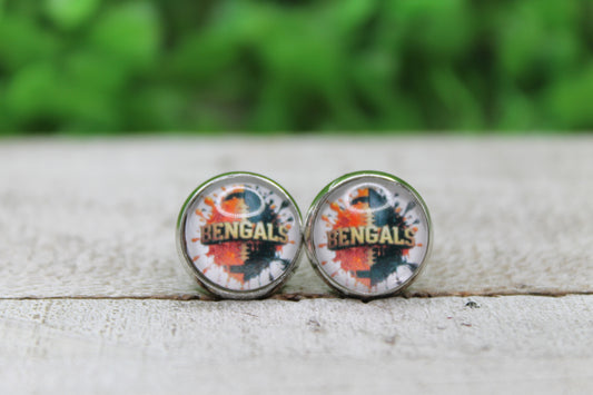 Bengals Football Splatter Glass Stud Earrings