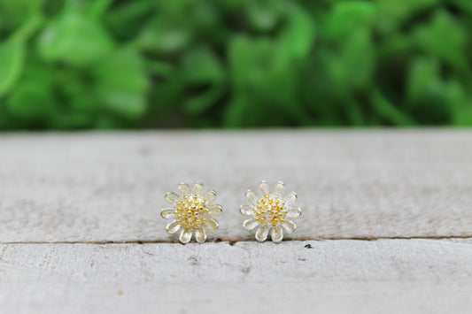 Silver Sunflowers Stud Earrings