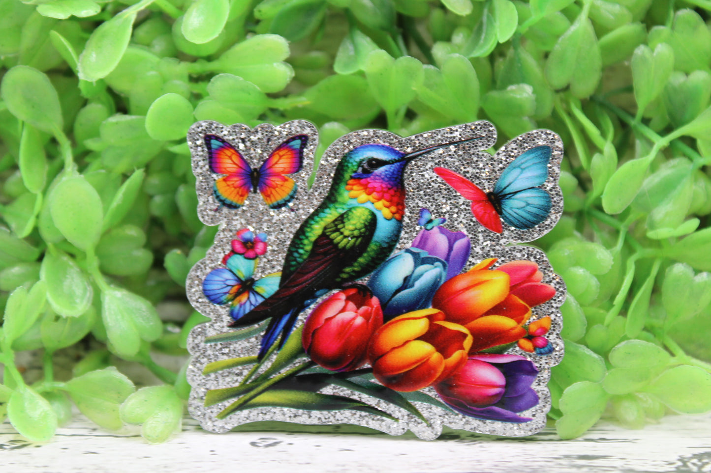 Humming Bird and Flowers Badge Reel