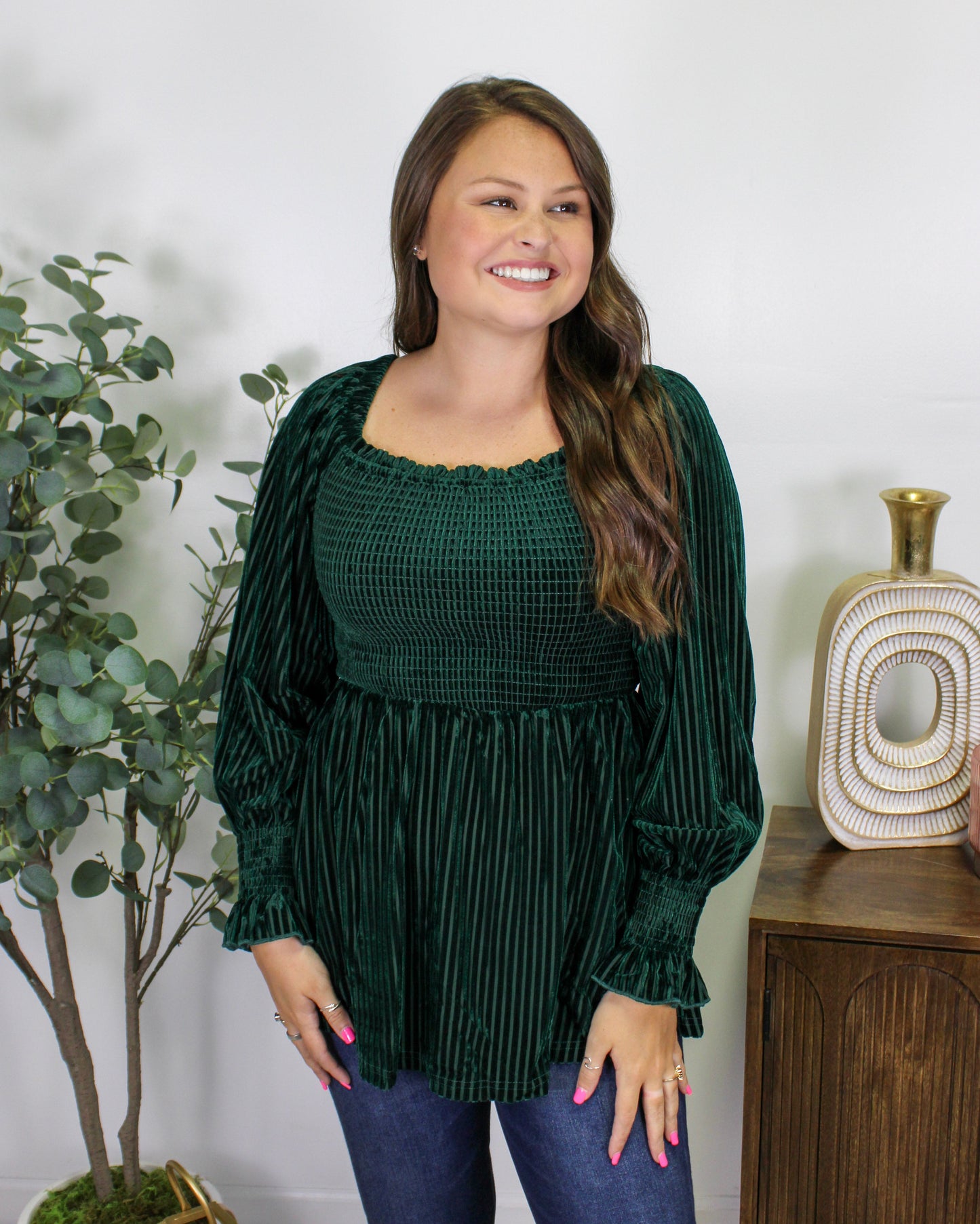 Green Velvet Babydoll Blouse October.