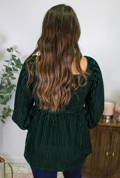 Green Velvet Babydoll Blouse October.