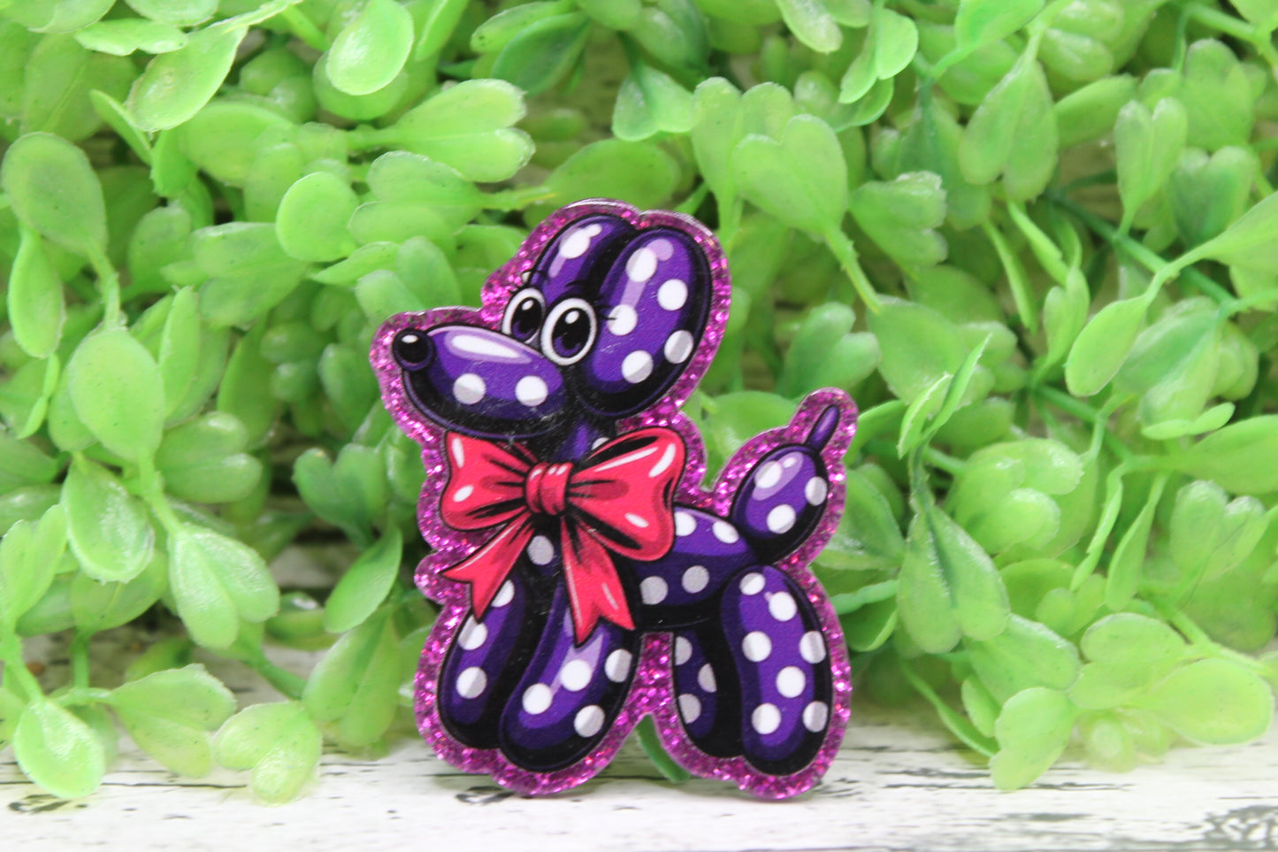 Purple Polka Dot Balloon Dog Badge Reel