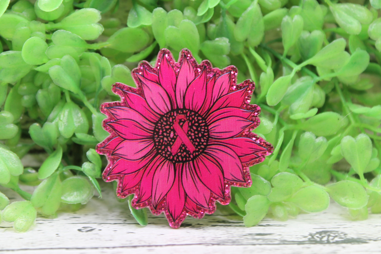 Pink Breast Cancer Awareness Sunflower Badge Reel