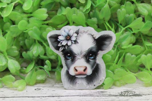 Cow with Blue Eyes and Flower Badge Reel