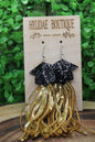 Glitter Graduation Hat with Gold Sequin Long Tassels Dangle Earrings