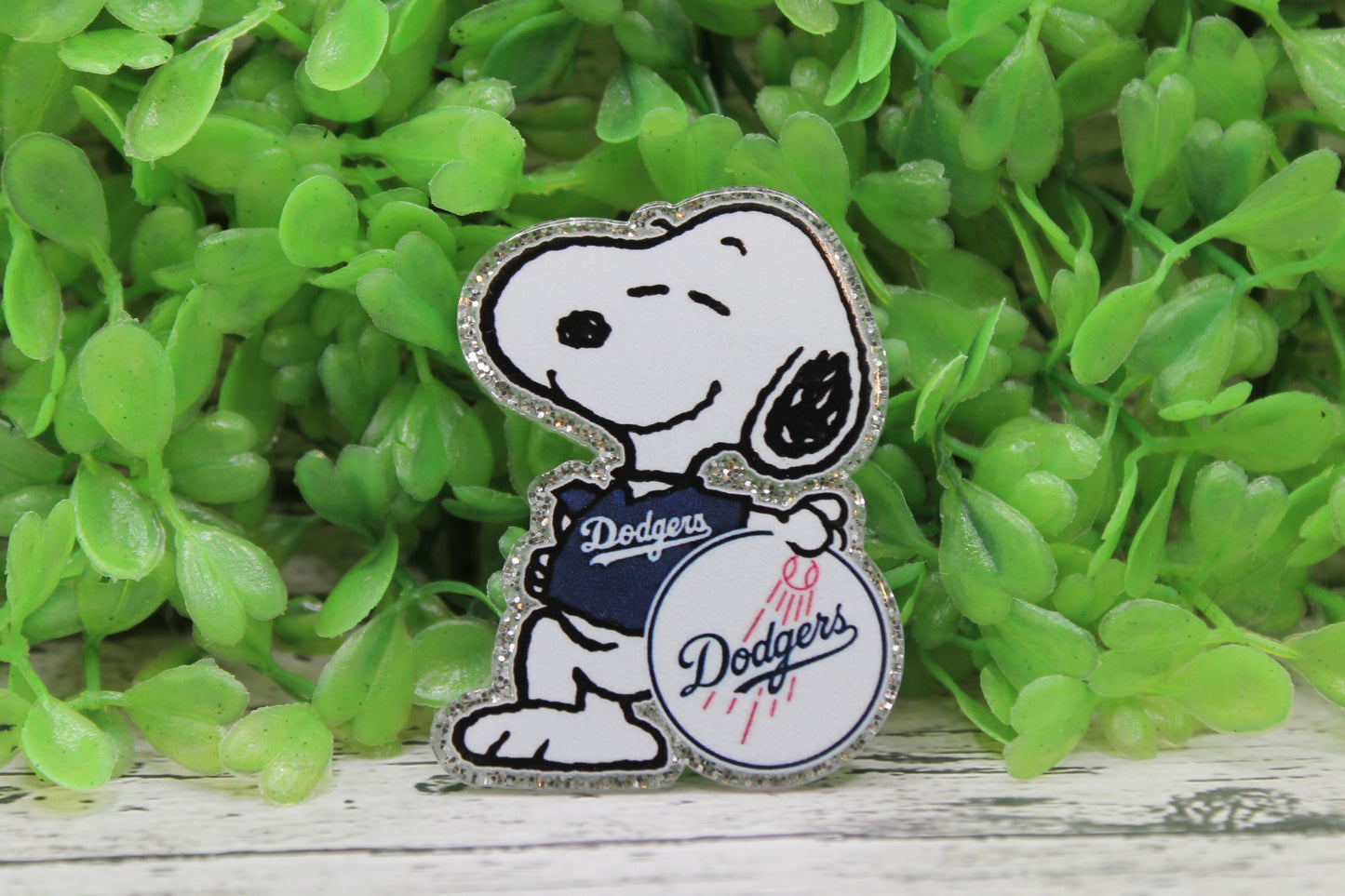 Dodgers Baseball White Dog Badge Reel