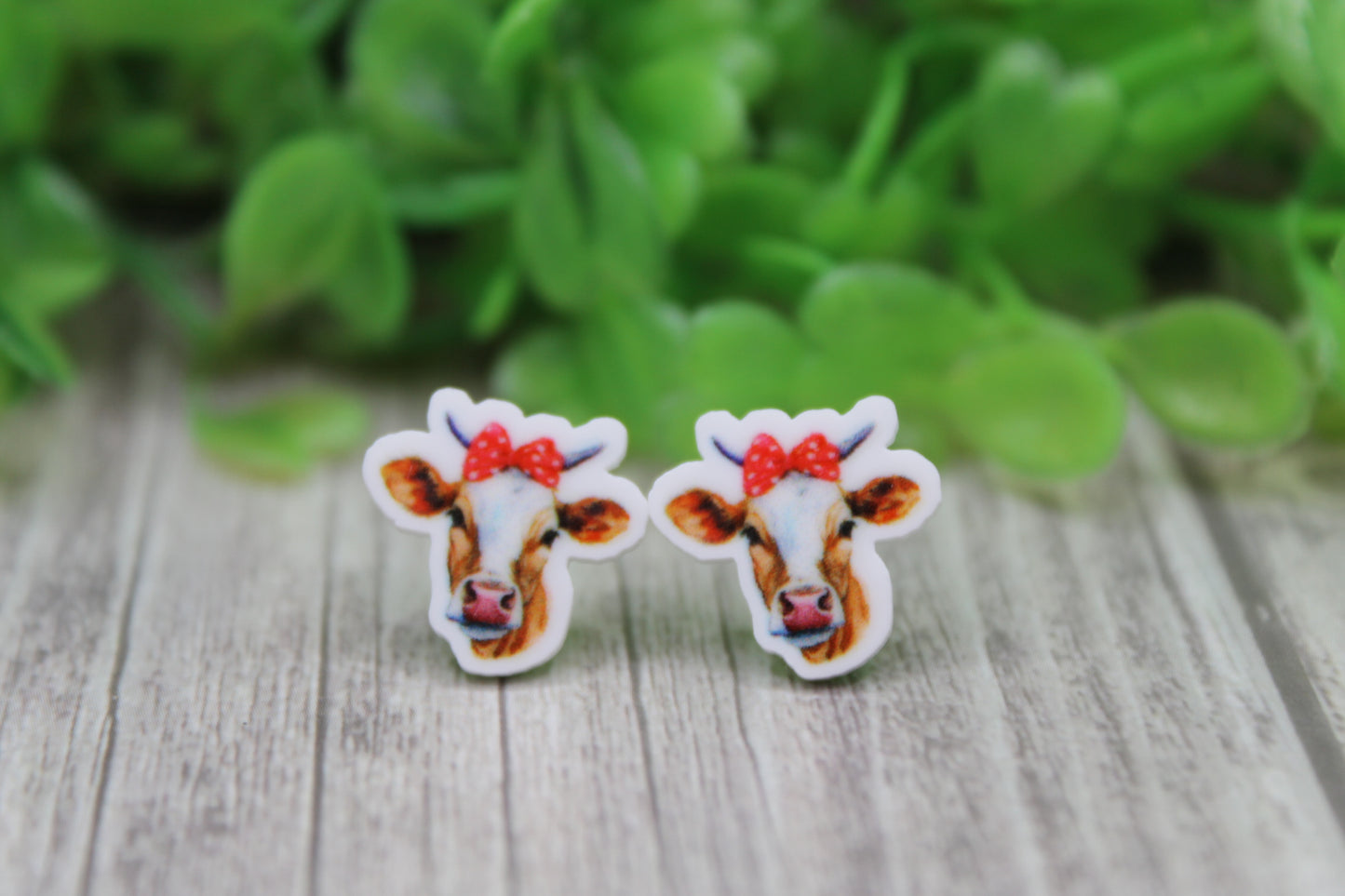 Cows with Red Headbands Stud Earrings