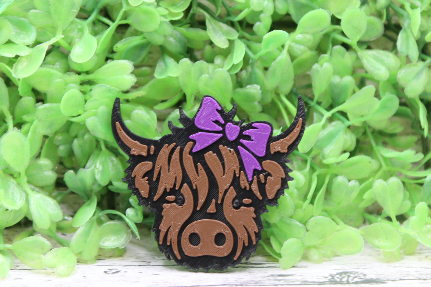 Highland Cow with Bow 3D Badge Reel