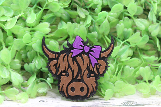 Highland Cow with Bow 3D Badge Reel