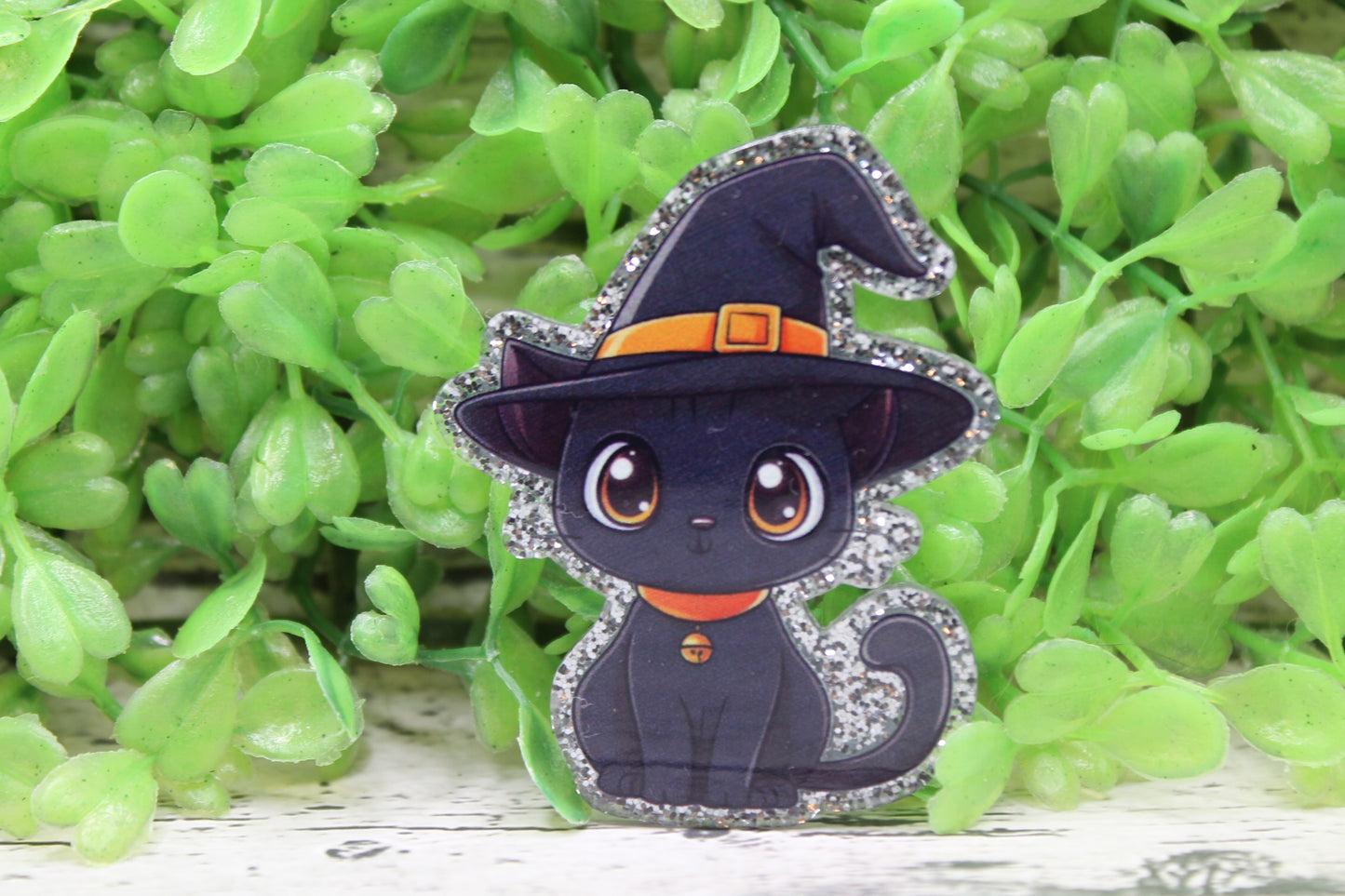 Black Cat with Witch Hat Badge Reel
